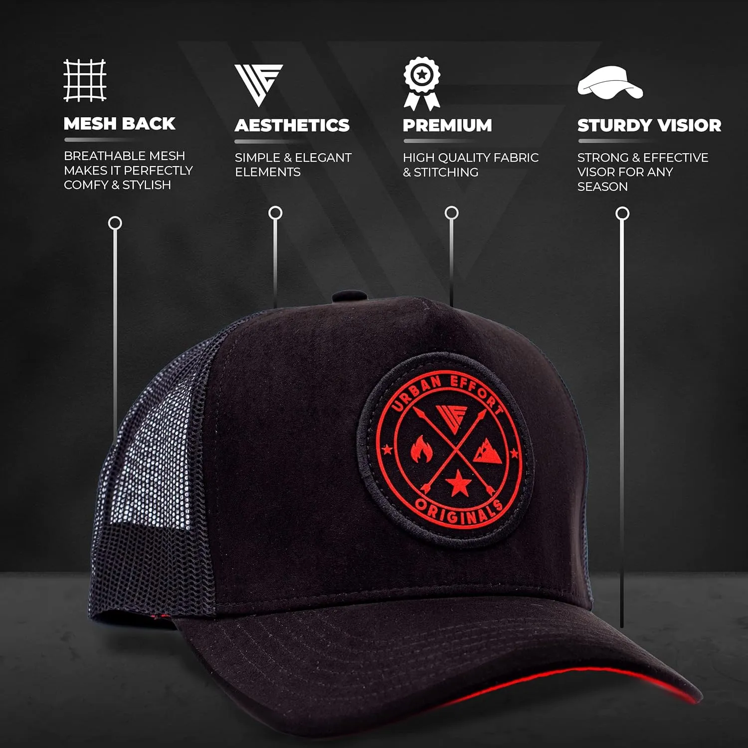 Urban Effort Mesh Back Cap - for Men and Women Baseball Hat 5-Panel Trucker Hat - Great Snapback Closure for Hunting & Hiking