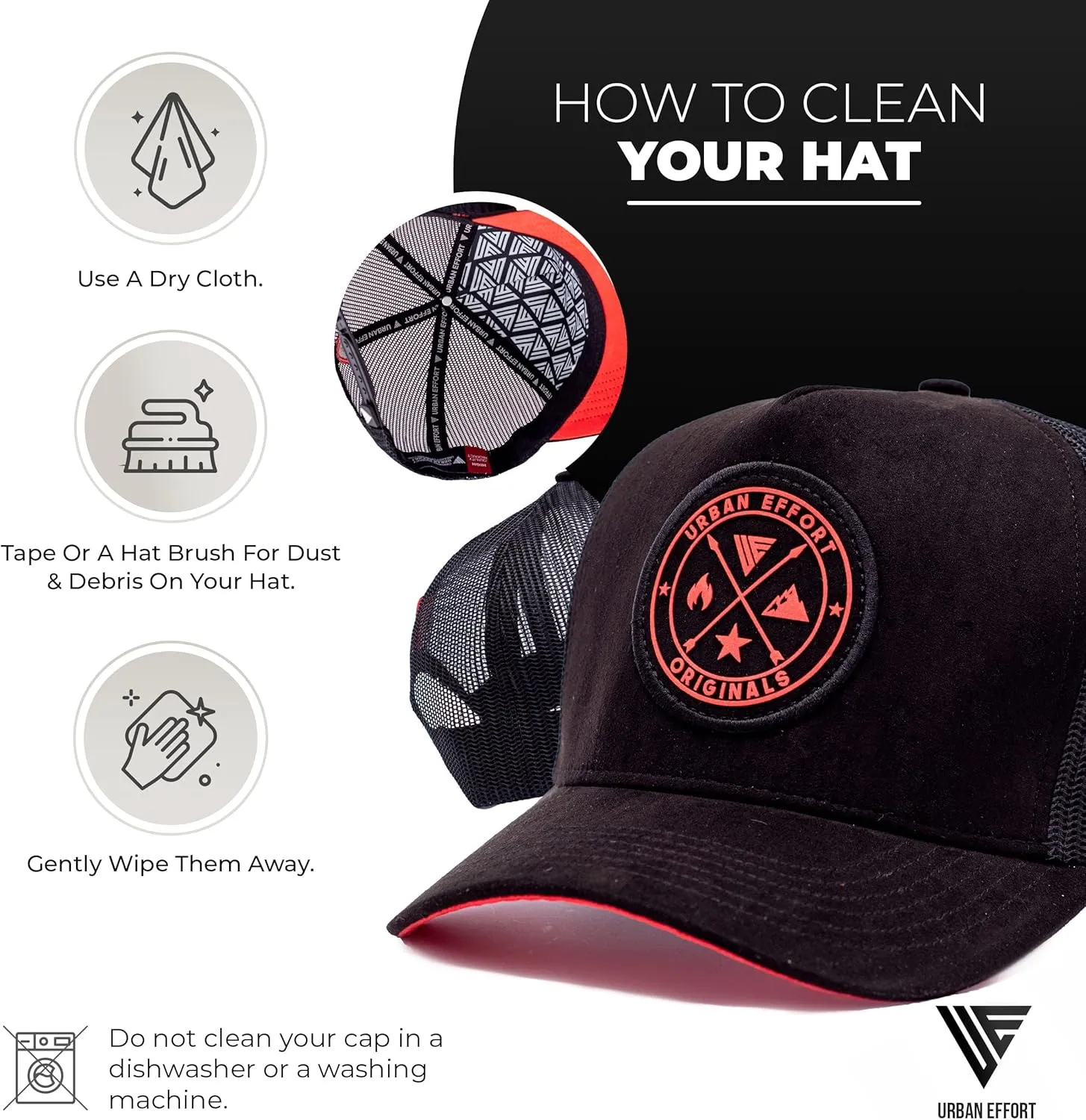 Urban Effort Mesh Back Cap - for Men and Women Baseball Hat 5-Panel Trucker Hat - Great Snapback Closure for Hunting & Hiking