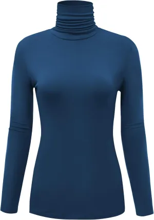 Women's Long Sleeve Lightweight Turtleneck Top Slim Fit Pullover T-Shirt (S-XXL)